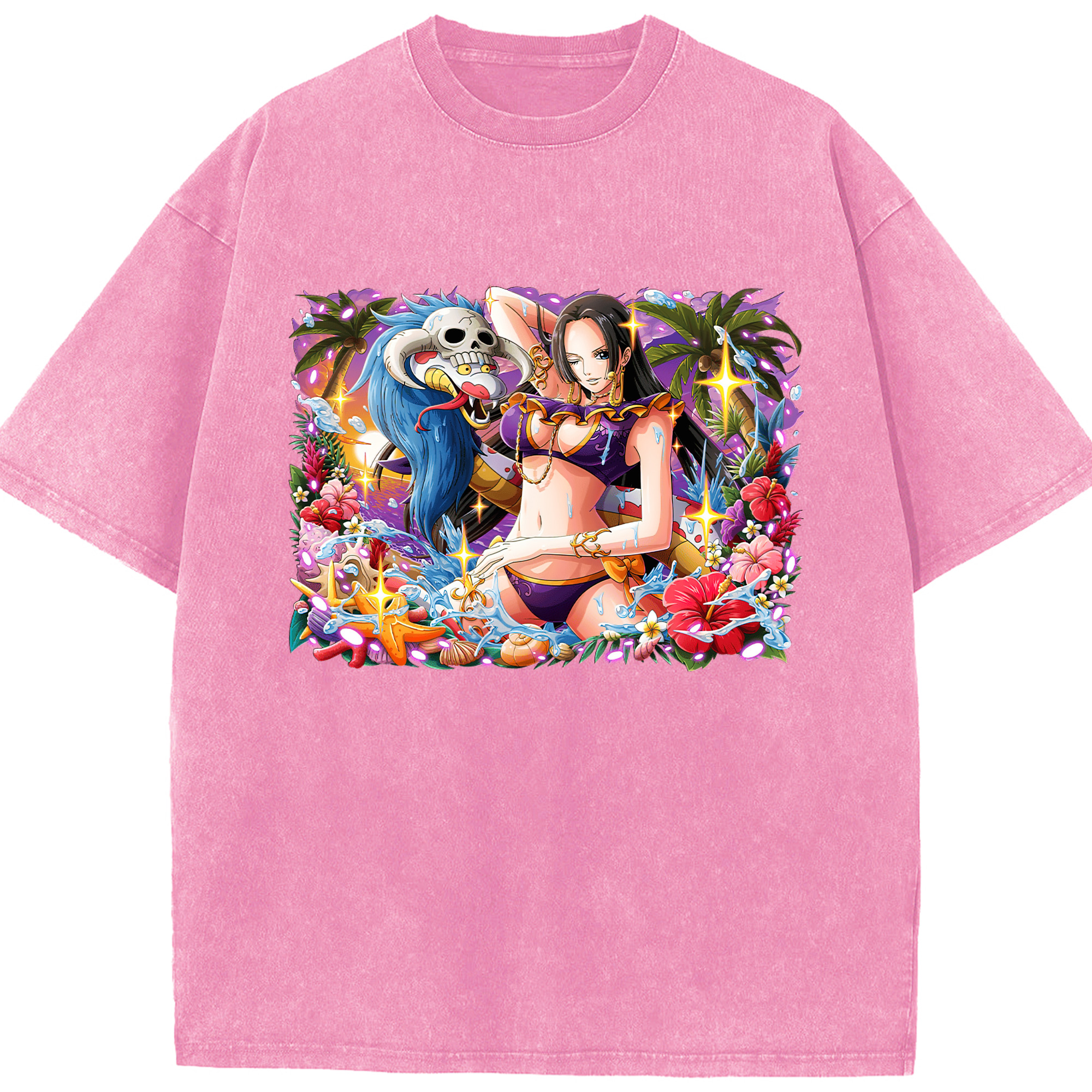 ワンピース ボア・ハンコック ONE PIECE Boa·Hancock 綿100% ヴィンテージ風 半袖Tシャツ（フロントプリント）